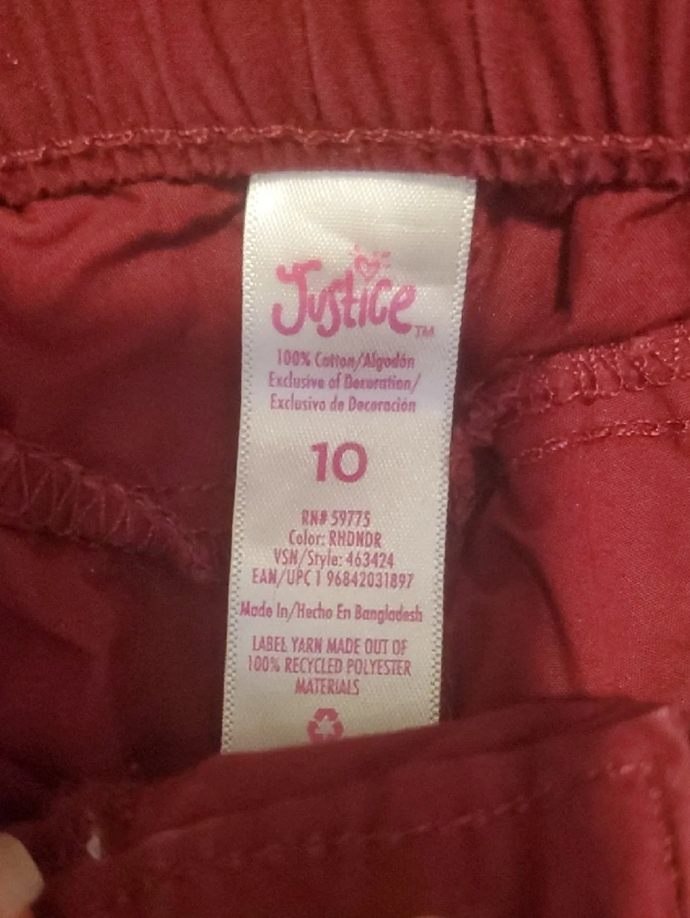 Justice Burgandy Cargo Pants with Elastic Waistband
